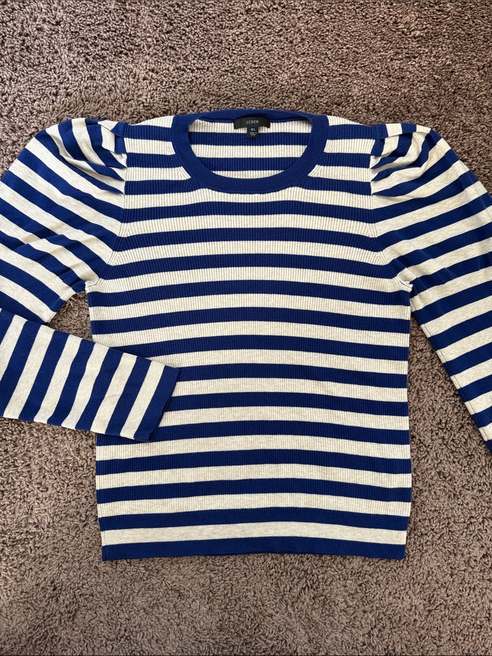 J. Crew | Sweaters | Striped Puff-Sleeve Crewneck Silk-Blend Sweater